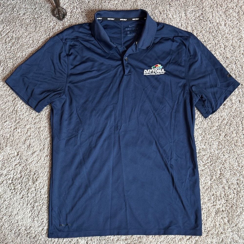Nike Daytona Speedway Navy Blue Golf Polo Dri Fit Shirt